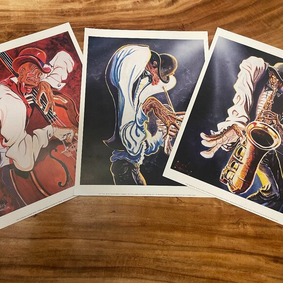 Steven Johnson Jazz Musician Print Lot of 3 Saxophone, Trumpet & Bass - Picture 1 of 4